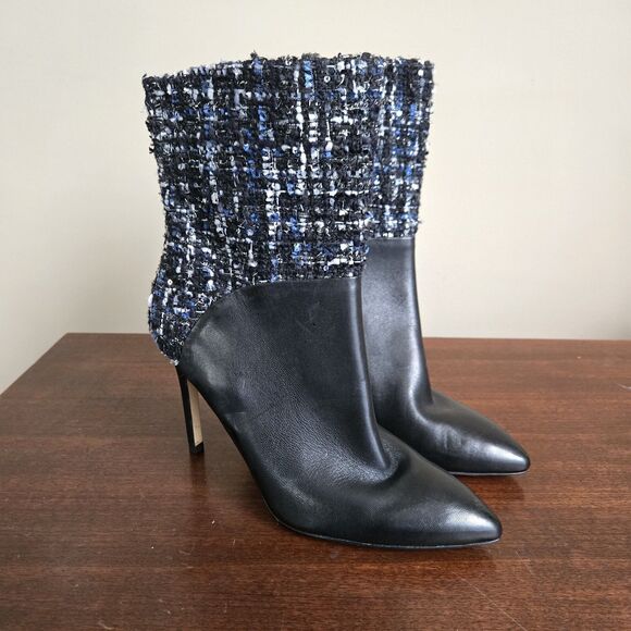 GUESS Size 8 Black Leather & Tweed Fabric Boot Vvidlet 2 - Picture 1 of 11